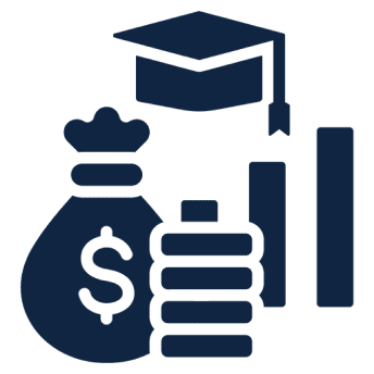 Graduation cap with money bag and coins