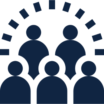 Stylized group of five people with network arc